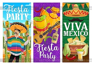 Viva Mexico fiesta party food and mariachi banners - vector clipart