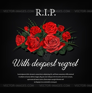 Funeral card with roses and condolence - royalty-free vector clipart