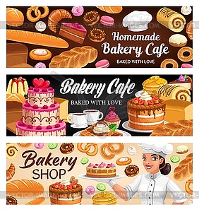 Bakery shop desserts, cakes pastry banners - vector clipart