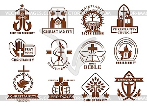 Christianity religion icons, Catholicism, Orthodox - vector clipart