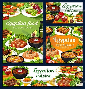 Egyptian cuisine meat, veggie meals banner - vector image