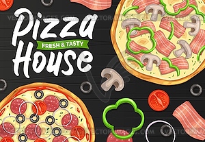 Pizza and pizzeria, Italian restaurant, fast food - vector clipart