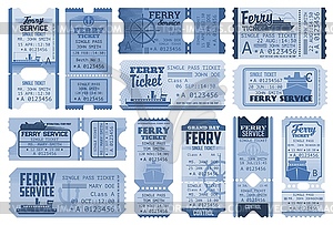 Tickets, ferry boat, ship cruise or vacation liner - vector image