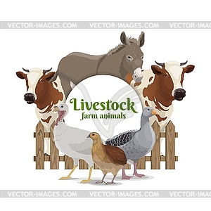 Farm livestock and poultry round banner - vector image