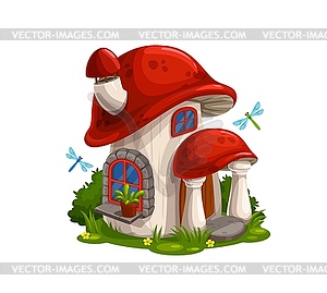 Gnome, dwarf house in mushroom cartoon - color vector clipart