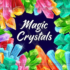 Magic crystals, fairy gemstone and mineral - royalty-free vector clipart