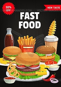Fast food menu cover, burgers and snacks - vector clip art