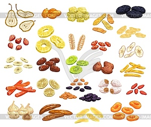 Dried fruits and candied berries icons set - stock vector clipart