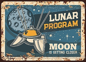 Lunar program rusty metal plate, satellite - royalty-free vector clipart