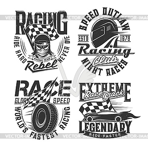 Car racing club, motorsport team t-shirt prints - vector clip art