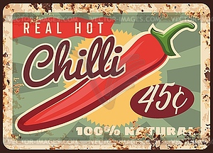 Chilli pepper rusty metal plate, price tag - vector image