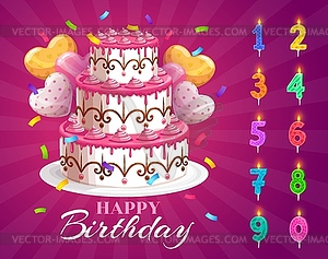 Birthday cake and candles with age numbers set - vector clipart