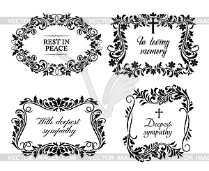 Funeral cards, condolence floral wreaths - vector image