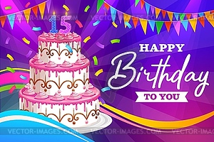 Happy birthday greeting card fifteen years - vector clip art