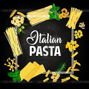 Pasta, Italian cuisine food, restaurant menu cover - vector image