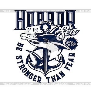 Tshirt print with hammer head shark mascot - vector image