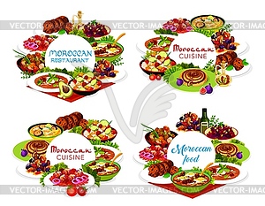 Moroccan food, Morocco cuisine round frames - vector clipart