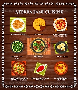 Azerbaijani cuisine cartoon menu of meals - vector clip art