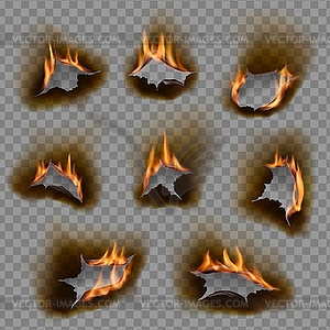 Burning holes burn paper with charred edges - vector clip art