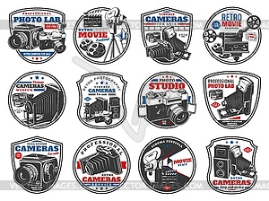 Retro cameras for photo and video icons set - vector clip art