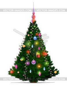 Christmas tree with Xmas and New Year lights - vector image