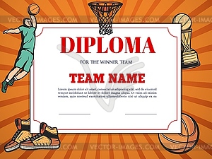 Diploma for winner in basketball competition - vector clipart