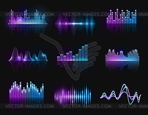 Music equalizers, audio or radio waves set - vector clip art