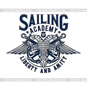 Tshirt print with two headed eagle and anchors - vector image