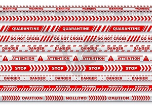 Red security warning tapes with typography - vector clipart / vector image