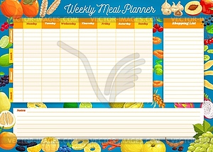 Weekly meal planner, timetable, week plan - vector image