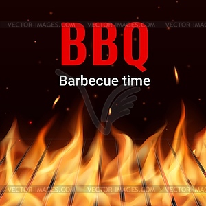 Barbeque grill grid in fire realistic - vector clip art