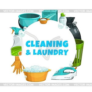 Cleaning and laundry service, clean house washing - vector image