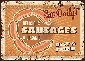 Sausages chain rusty plate, retro poster - vector clip art