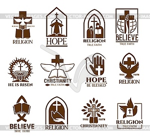 Christian church parish or community icons - vector image