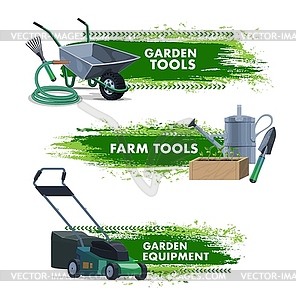 Farming gardening tools, garden farm equipment - vector clipart