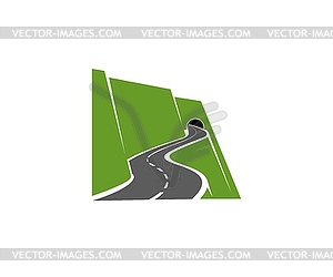 Winding mountain road or highway with tunnel icon - vector image