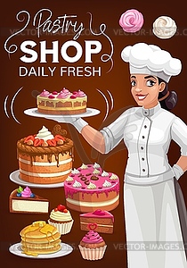 Pastry shop, patisserie bakery poster - vector image