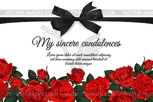 Funereal card with black ribbon and roses - vector image