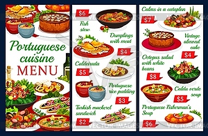 Portuguese cuisine menu, Portugal meals - vector clip art