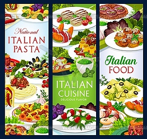 Еда итальянской кухни, набор мультяшных баннеров - векторный дизайн