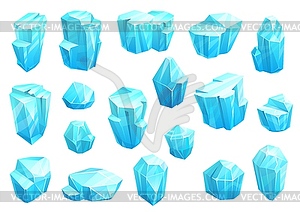 Кристаллы льда, набор иконок синих магических драгоценных камней - векторный клипарт Royalty-Free