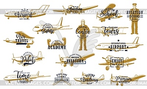 Flight airline planes icons, aviation fly, airport - vector clip art