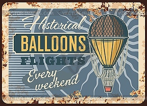 Air balloons flights rusty metal plate, aerostat - vector clipart
