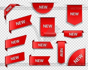 New product red labels, price tag realistic - vector clip art