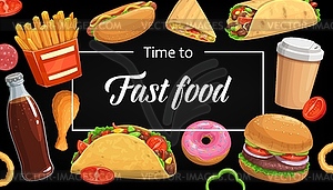 Fast food menu cover, burger, combo snacks - vector image