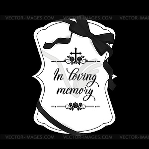 Funerary card with mourning black ribbon and cross - vector clip art