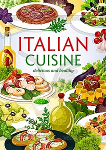 Italian cuisine Italy food dishes poster - stock vector clipart