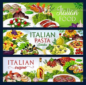 Italian cuisine Italia food dishes banners - vector EPS clipart