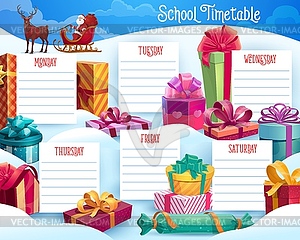 School timetable with Christmas gifts and Santa - vector clipart