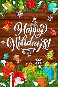 Christmas gifts, winter holidays and decorations - vector image